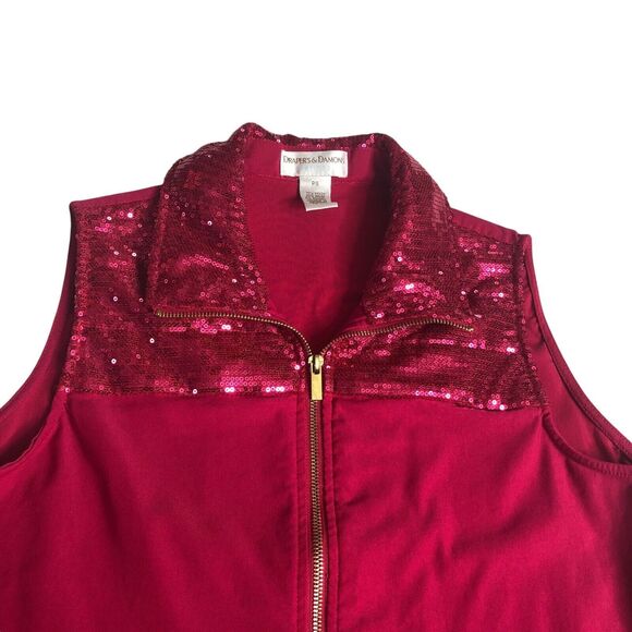 Drapers & Damons Vest Womens Petite Small Pink Sequin Full Zip Stretch Classic - Picture 2 of 10